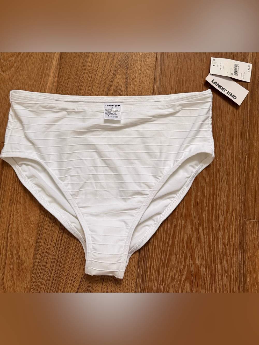 Lands' End White Ribbed High-Waist Bikini Bottoms